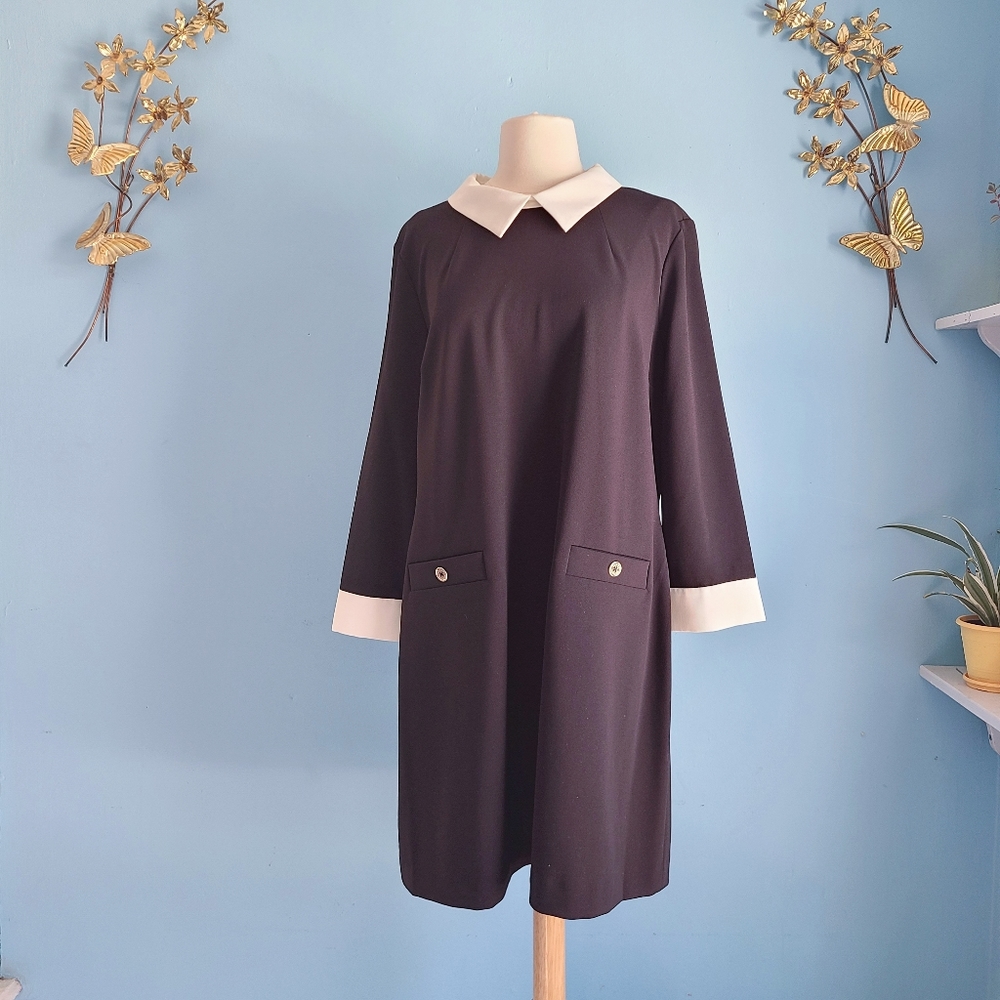 Tommy Hilfiger Collared Black & White Shift Dress